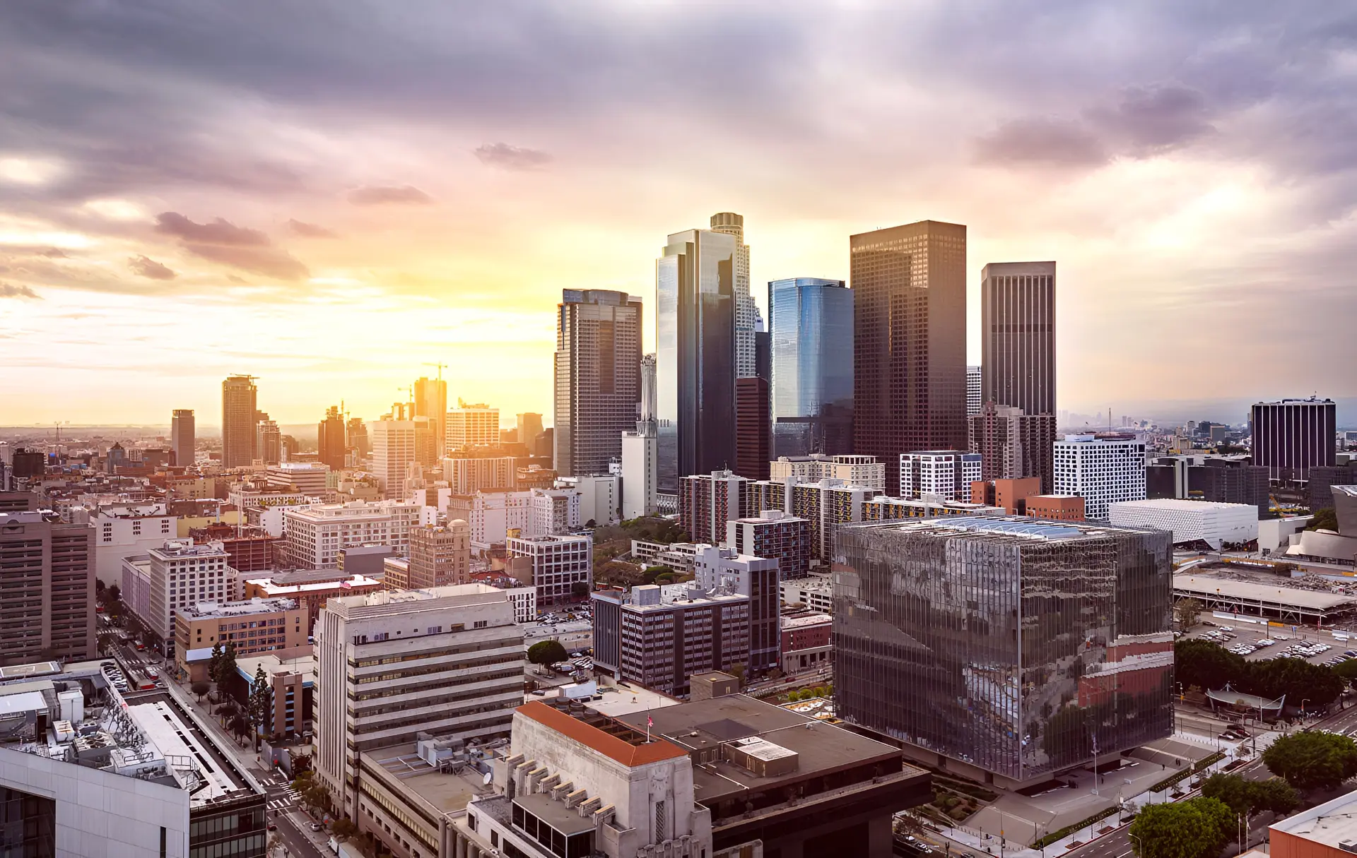 Downtown cityscape during golden hour